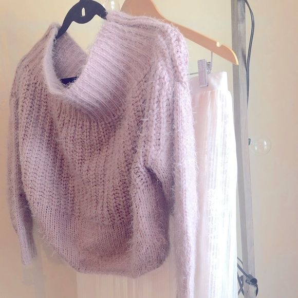 2/$25 🍣 Lilac Soft Cropped Sweater, Size Medium/Large, Off Shoulder, Cowl Neck - Picture 4 of 8